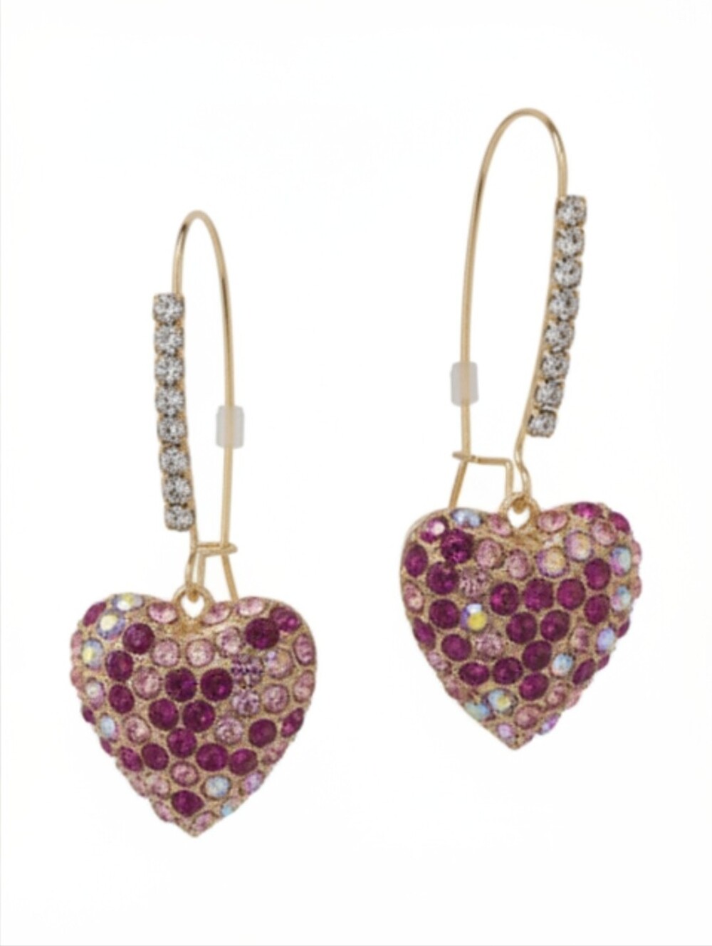 💕▪️Betsey Johnson ▪️ Gold-Tone Heart Drop Earrings with Pink /Fuchsia Crystals